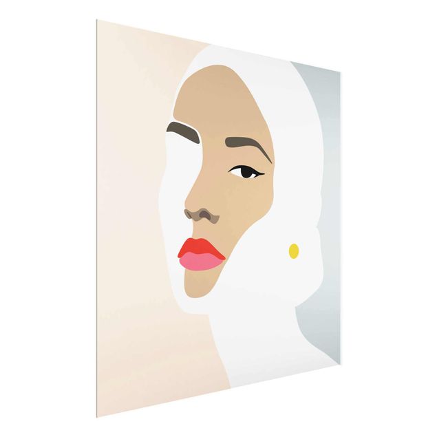 Tableau moderne Line Art Portrait Femme Pastel Gris