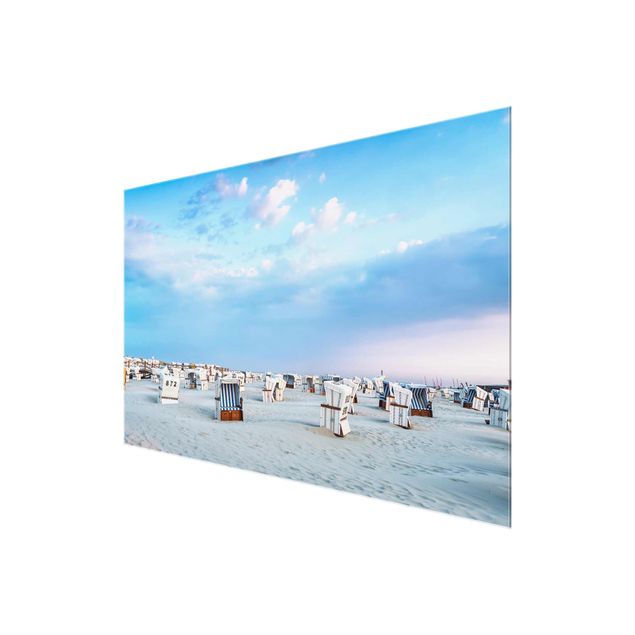 Tableaux en verre architecture & skyline Chaises de plage sur la plage de la mer du Nord