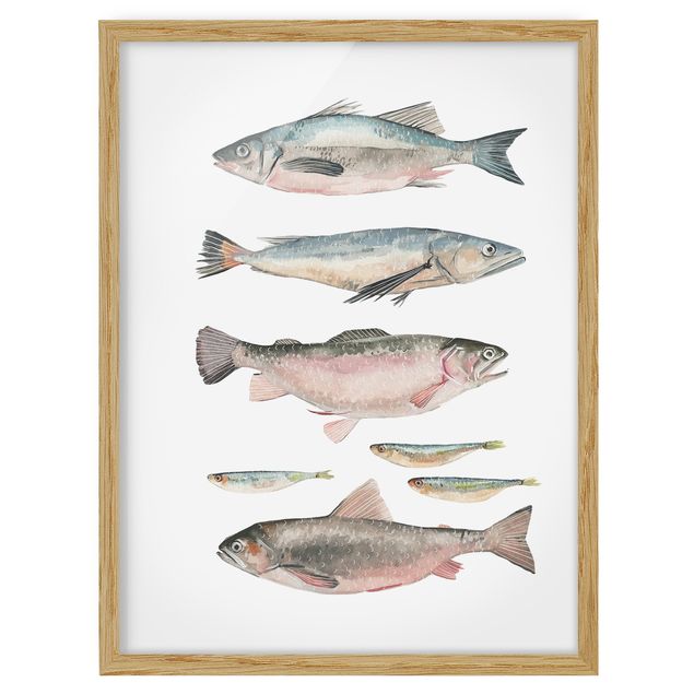 Tableau moderne Sept poissons à l'aquarelle I