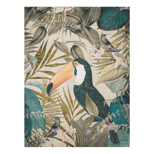 tableaux floraux Collage vintage - Toucan dans la jungle
