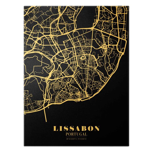 Tableaux muraux Plan de ville de Lisbonne - Noir classique