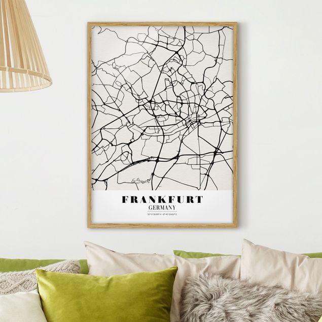 Tableaux encadrés noir et blanc Plan de ville de Francfort - Classique