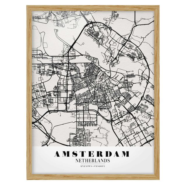 Tableaux encadrés citations Plan de ville d'Amsterdam - Classique