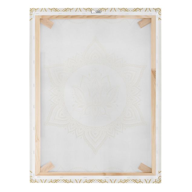 Impression sur toile - Mandala Lotus Illustration Ornament White Gold