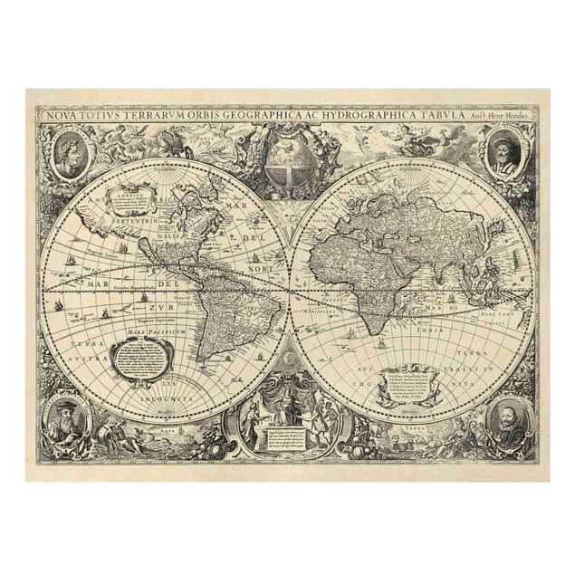Tableaux muraux Illustration antique d'une carte du monde vintage