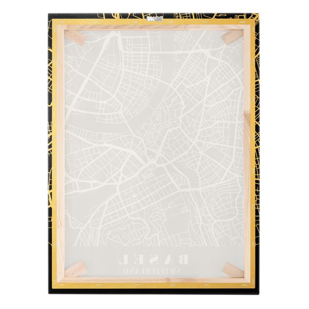 Tableau sur toile or - Basel City Map - Classic Black