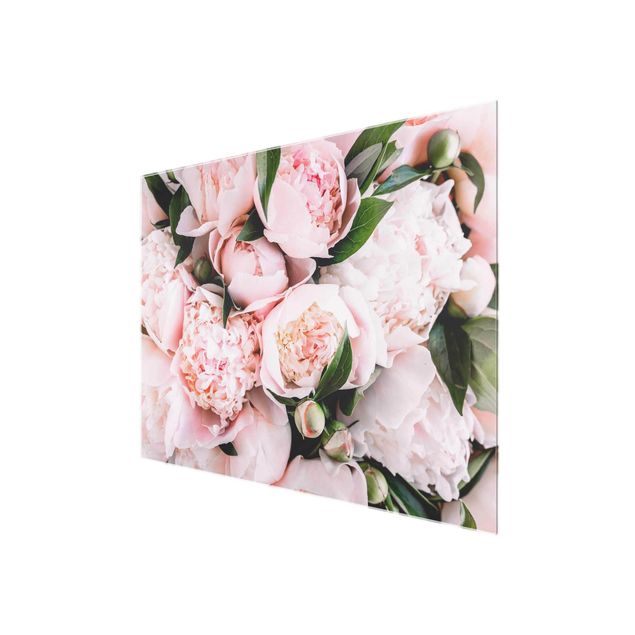 tableaux floraux Pivoines roses avec feuilles