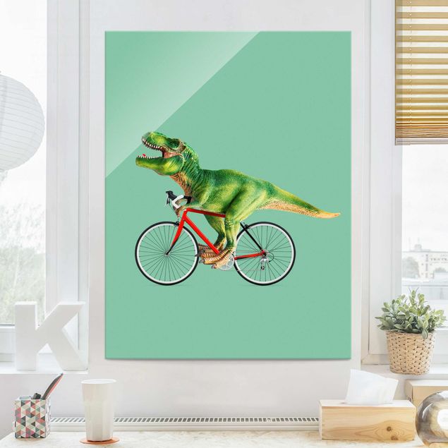 Tableau décoration Dinosaure avec bicyclette