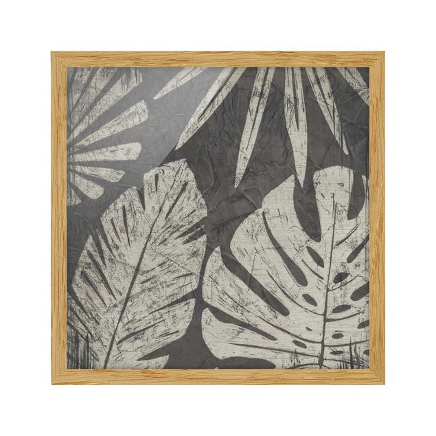 Tableaux fleurs Feuilles de palmier sur fond gris foncé