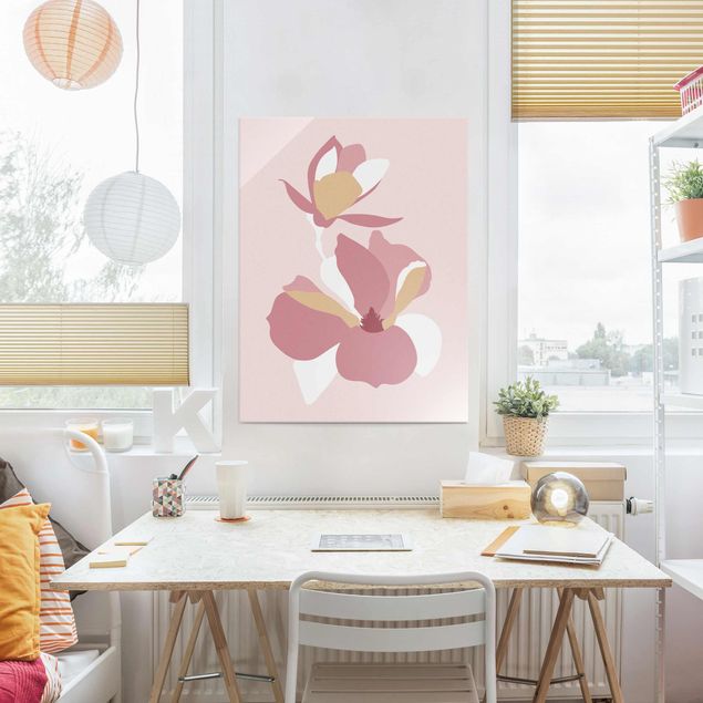 Tableaux Artistiques Line Art Fleurs rose pastel
