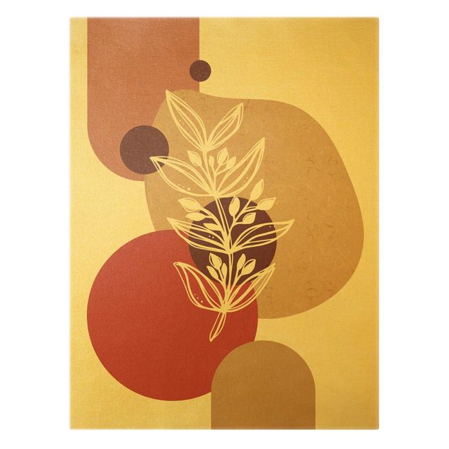 Tableau sur toile or - Geometrical Shapes - Leaves Pink Gold