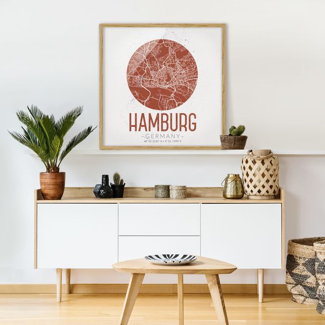 Tableaux encadrés mappemonde Plan de ville de Hambourg - Rétro