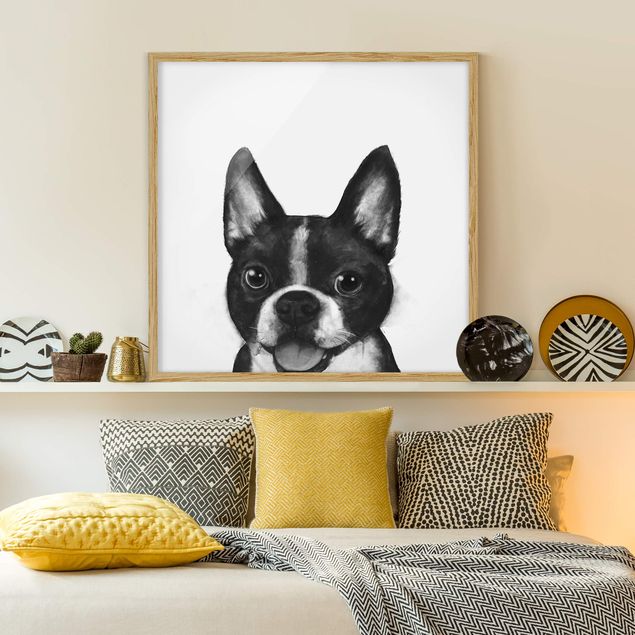 Tableaux chiens Illustration Chien Boston Peinture Noir Et Blanc