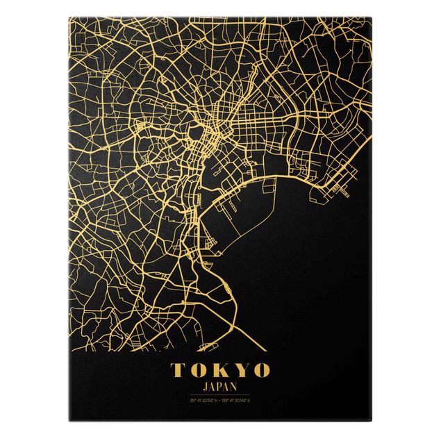 Tableaux mappemonde Plan de ville de Tokyo - Noir classique