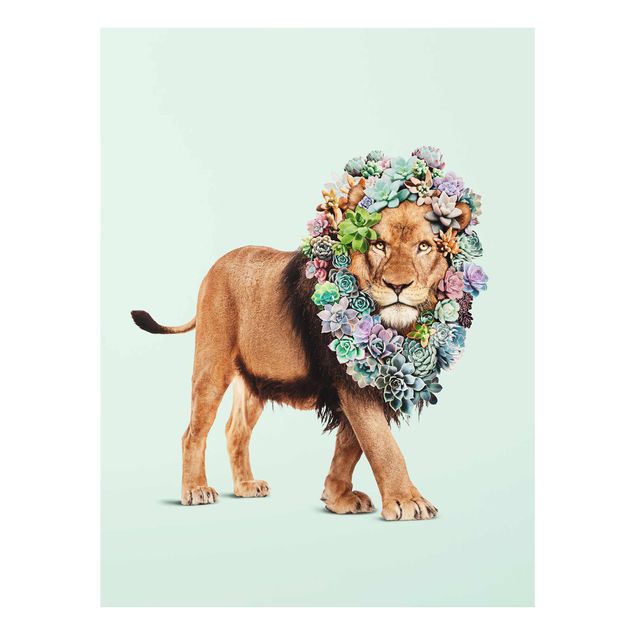Tableaux en verre fleurs Lion avec Succulents