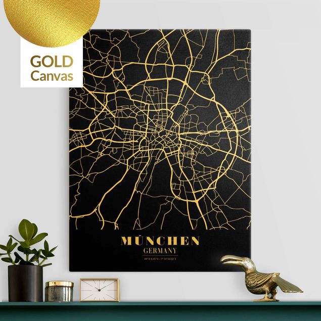 Tableaux sur toile Munich Plan de ville de Munich - Noir classique