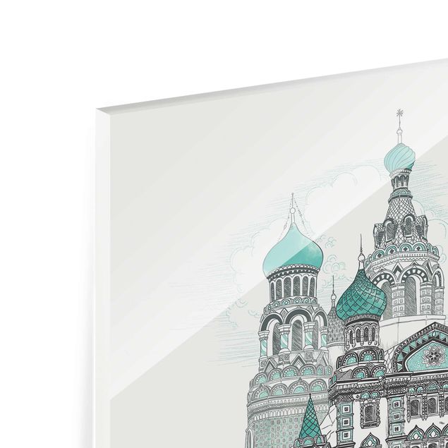 Tableaux noir et blanc Illustration d'une église avec dômes et murs