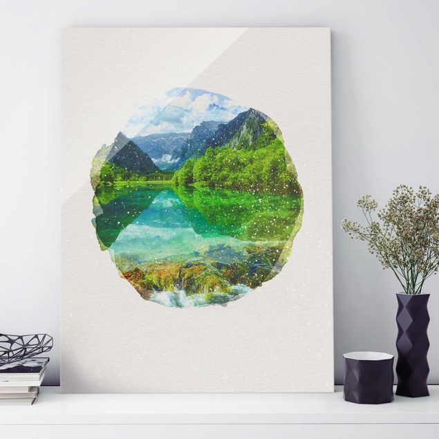 Tableaux de Rainer Mirau Aquarelles - Lac de montagne avec reflet d'eau