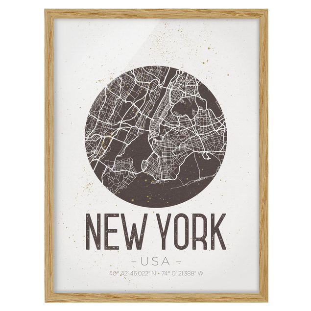 Affiches encadrées carte du monde Plan de la ville de New York - Rétro