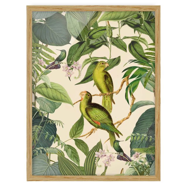 tableaux floraux Collage Vintage - Perroquets dans la jungle