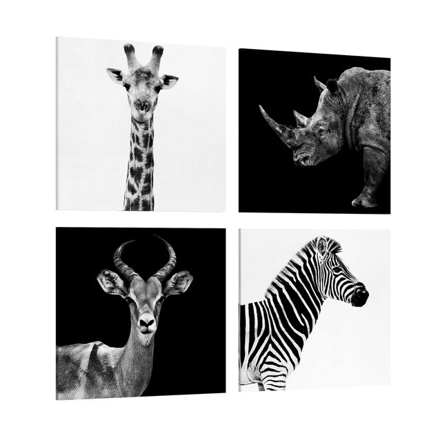 Tableaux sur toile en noir et blanc Quatuor Safari