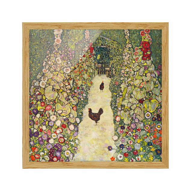 Tableaux encadrés fleurs Gustav Klimt - Chemin de jardin avec poules