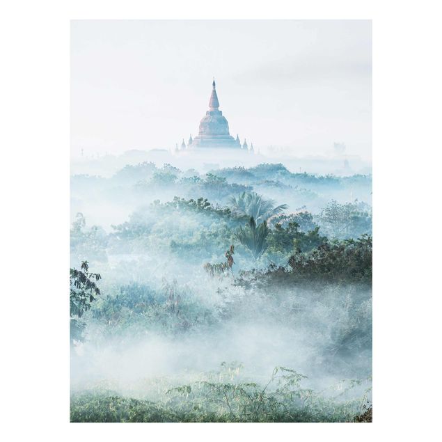 Tableau Asie Brouillard matinal sur la jungle de Bagan