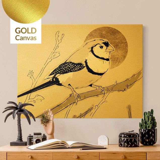 Tableau moderne Soleil doré derrière un oiseau III