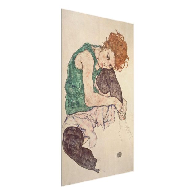 Tableau expressionniste Egon Schiele - Femme assise avec un genou en l'air