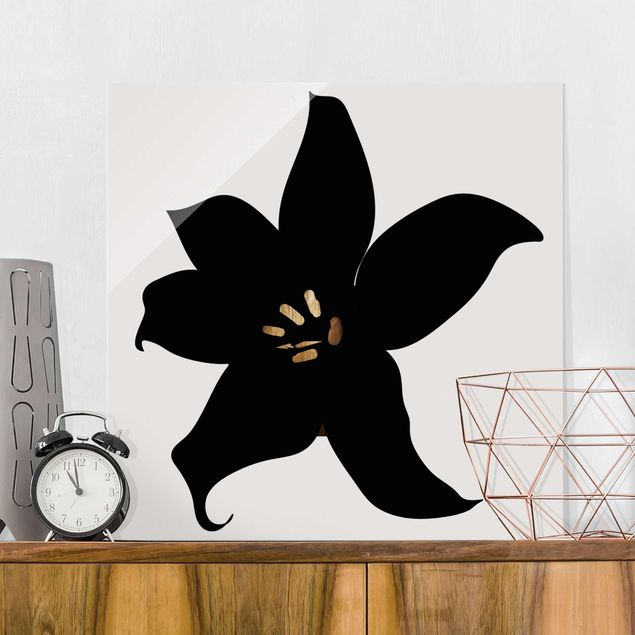 Tableaux en verre orchidée Monde végétal graphique - Orchidée noire et or