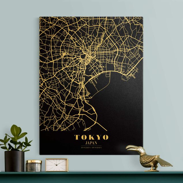 Toile asie Plan de ville de Tokyo - Noir classique
