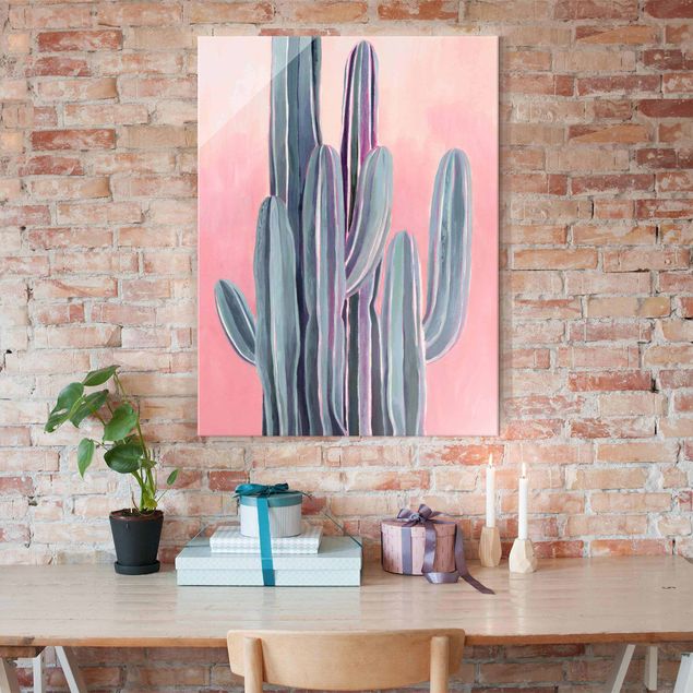 Tableaux en verre fleurs Cactus Dans La Lumière Rose II