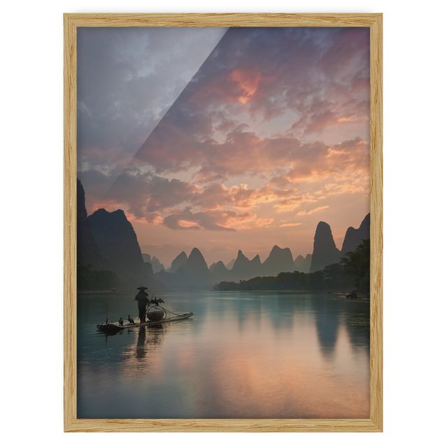Affiches encadrées paysage Lever de soleil sur la rivière chinoise