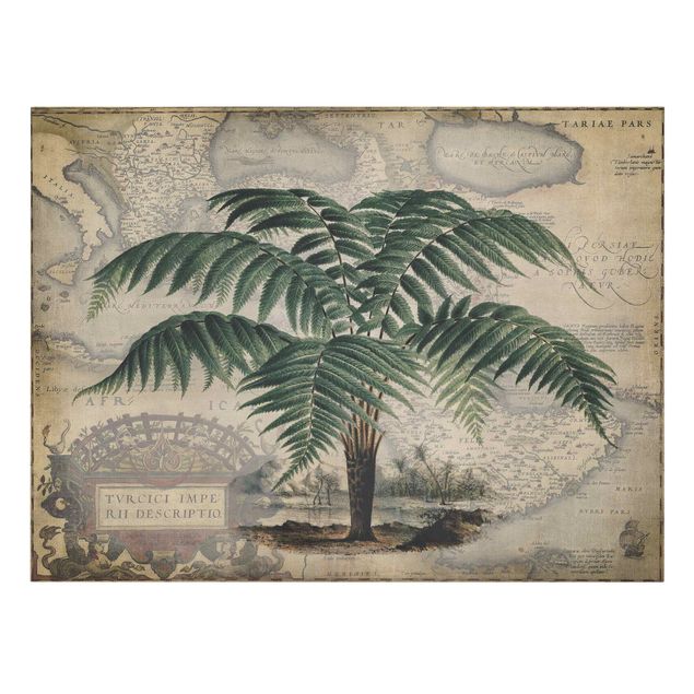 tableaux floraux Collage Vintage - Palmier et carte du monde