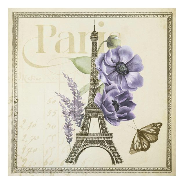 Tableaux en verre fleurs Collage de Paris Tour Eiffel