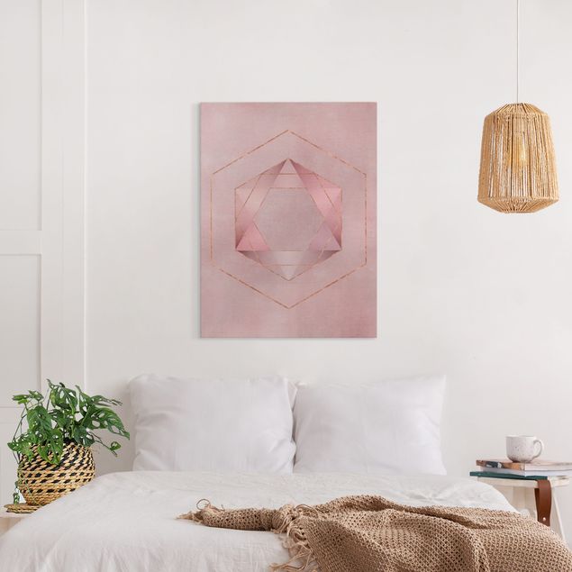Tableau abstrait Géométrie en rose et or I
