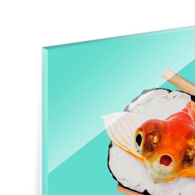 Tableau turquoise Sushi avec poisson rouge