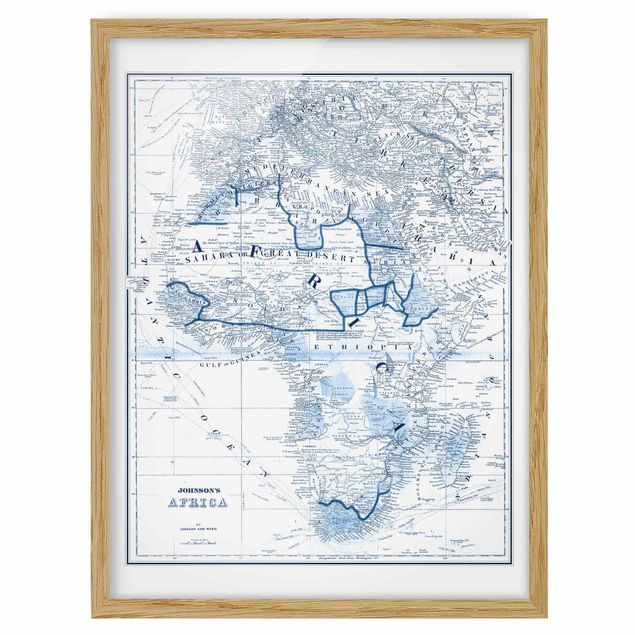 Tableau carte du monde Carte dans les tons bleus - Afrique