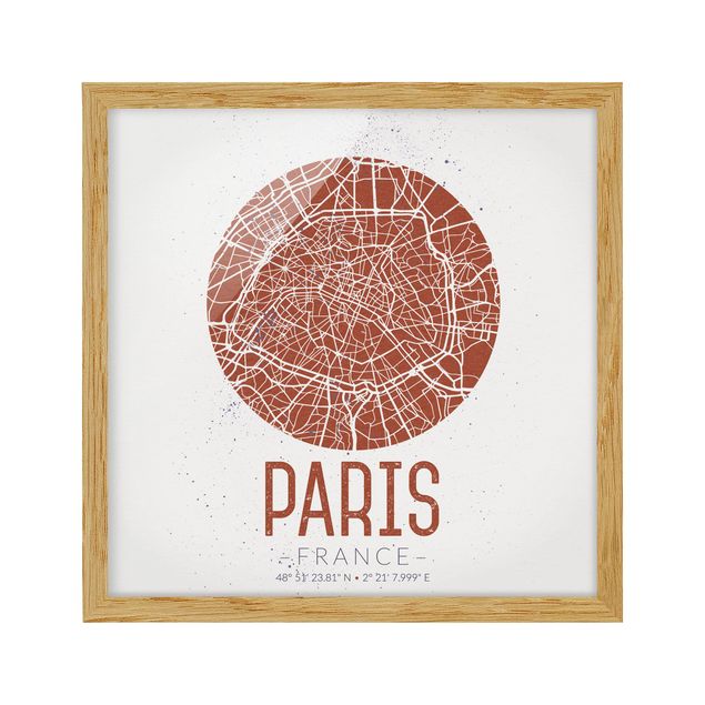 Tableaux encadrés mappemonde Plan de ville de Paris - Rétro
