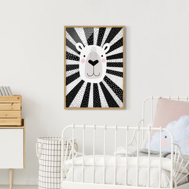 Tableaux encadrés noir et blanc Zoo à motifs - Lion