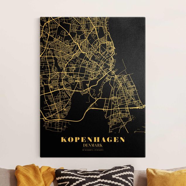 Déco mur cuisine Plan de ville de Copenhague - Noir classique