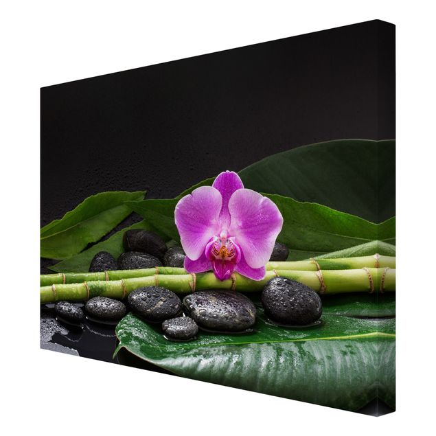 Tableaux bambou Bambou vert avec fleur d'orchidée