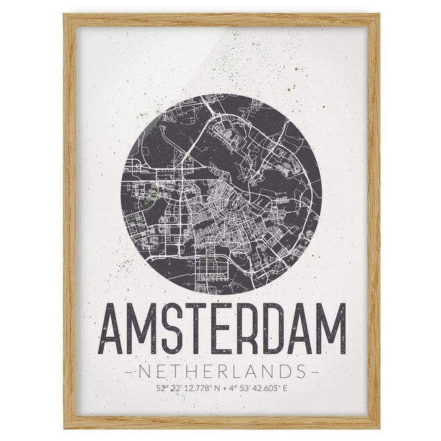 Tableaux encadrés citations Plan de ville d'Amsterdam - Rétro