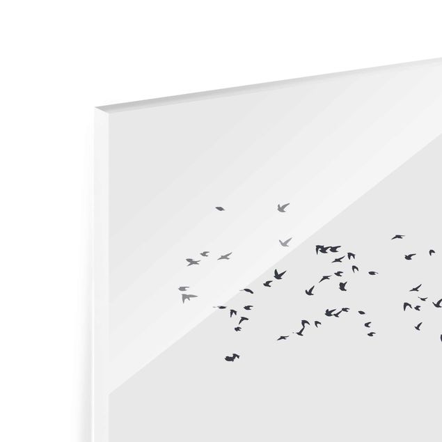 Tableaux animaux Volée d'oiseaux devant des montagnes noir et blanc