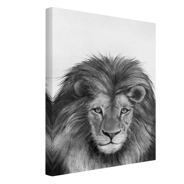 Toile de lion Illustration Lion Monochrome Peinture