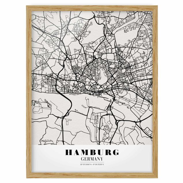 Tableaux encadrés citations Plan de ville de Hambourg - Classique