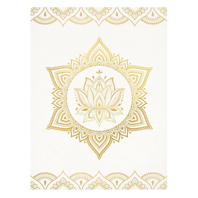 Tableau décoration Illustration Mandala Lotus Or blanc