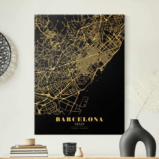 Tableau moderne Plan de ville de Barcelone - Noir classique