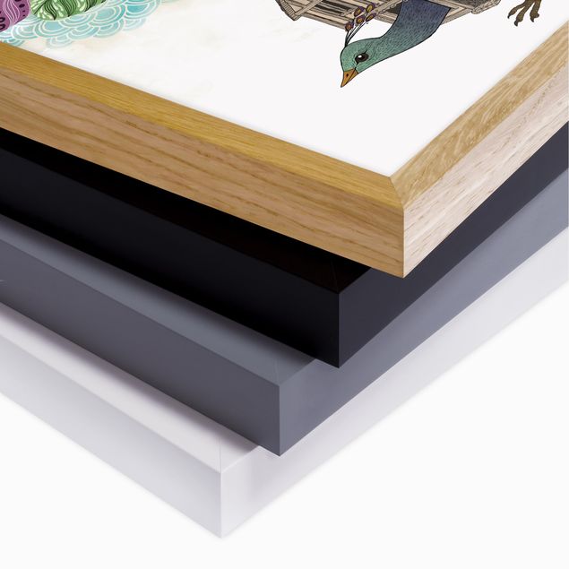 Tableaux turquoise Illustration Maison d'Oiseaux avec Plumes