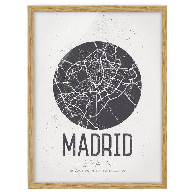 Affiches encadrées citations Plan de ville de Madrid - Rétro
